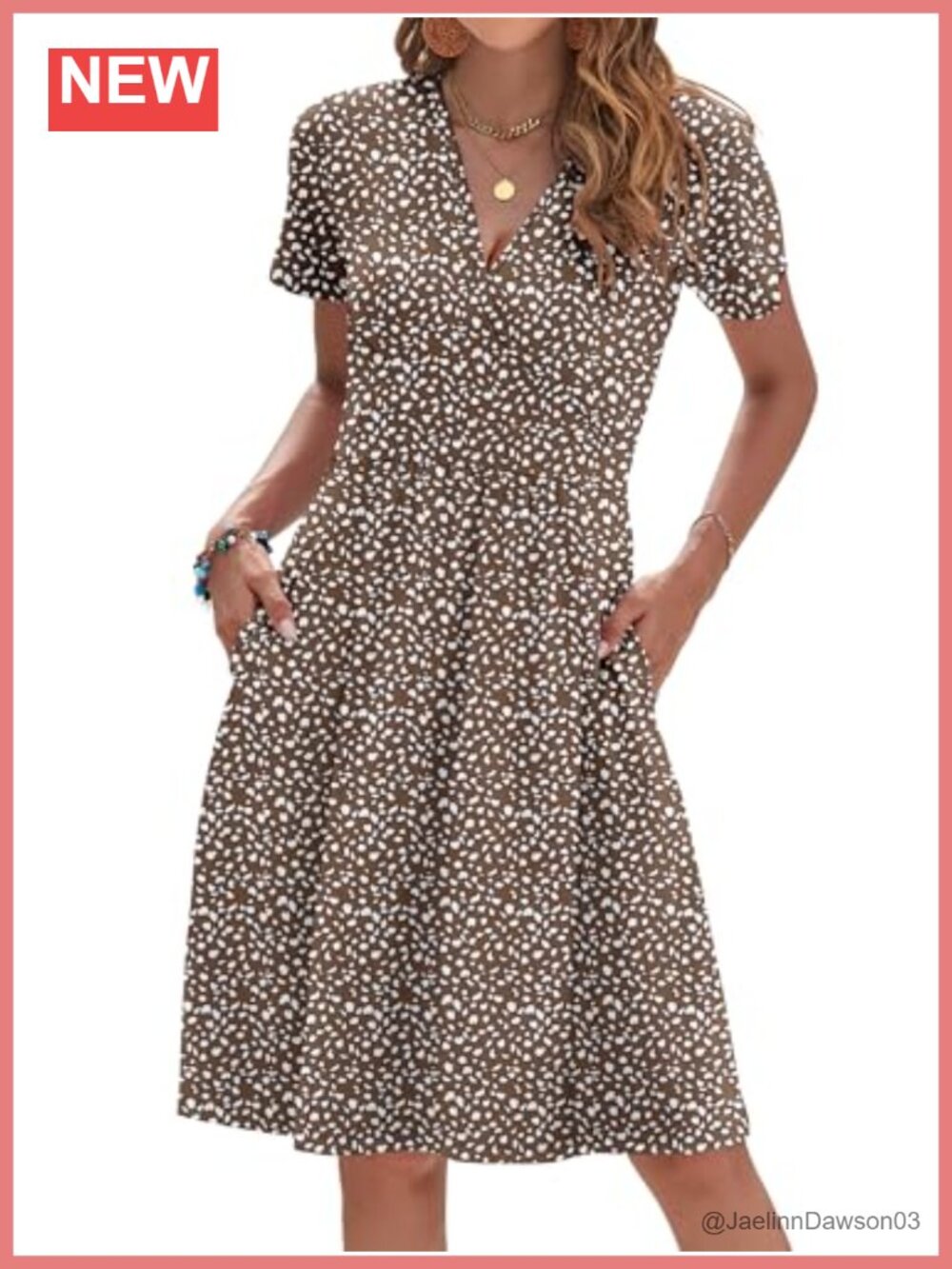 Womens Summer Dress Short Sleeve V Neck Faux Wrap Knee Length Side Pockets